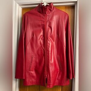 EUC Italian Vera Pelle Vibrant Red Leather Jacket LARGE